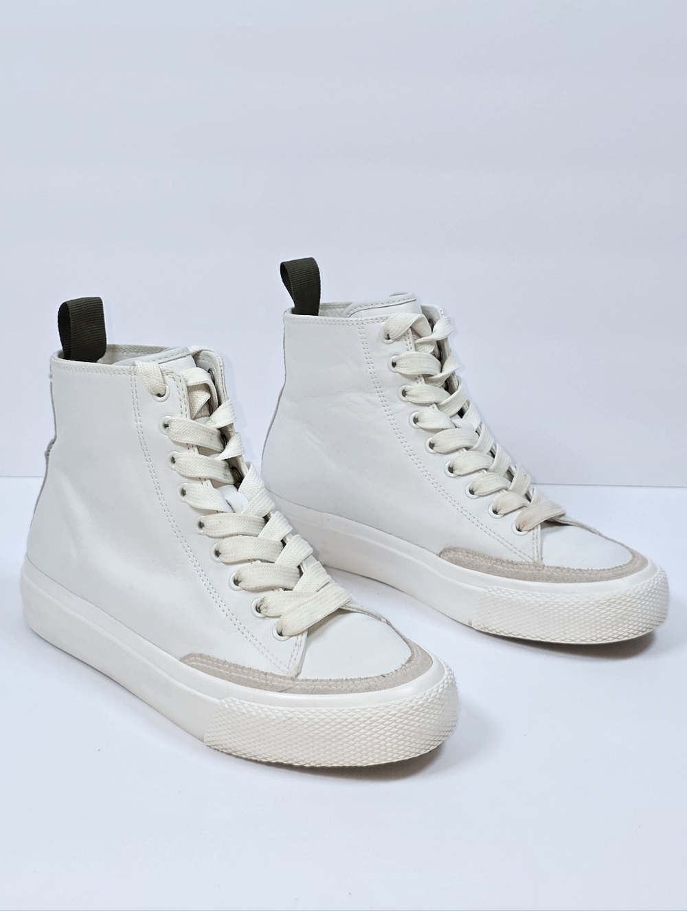 Rag & Bone Leather RB Army High Top White Sneakers Suede Trim Lace Up Shoes Sz36
